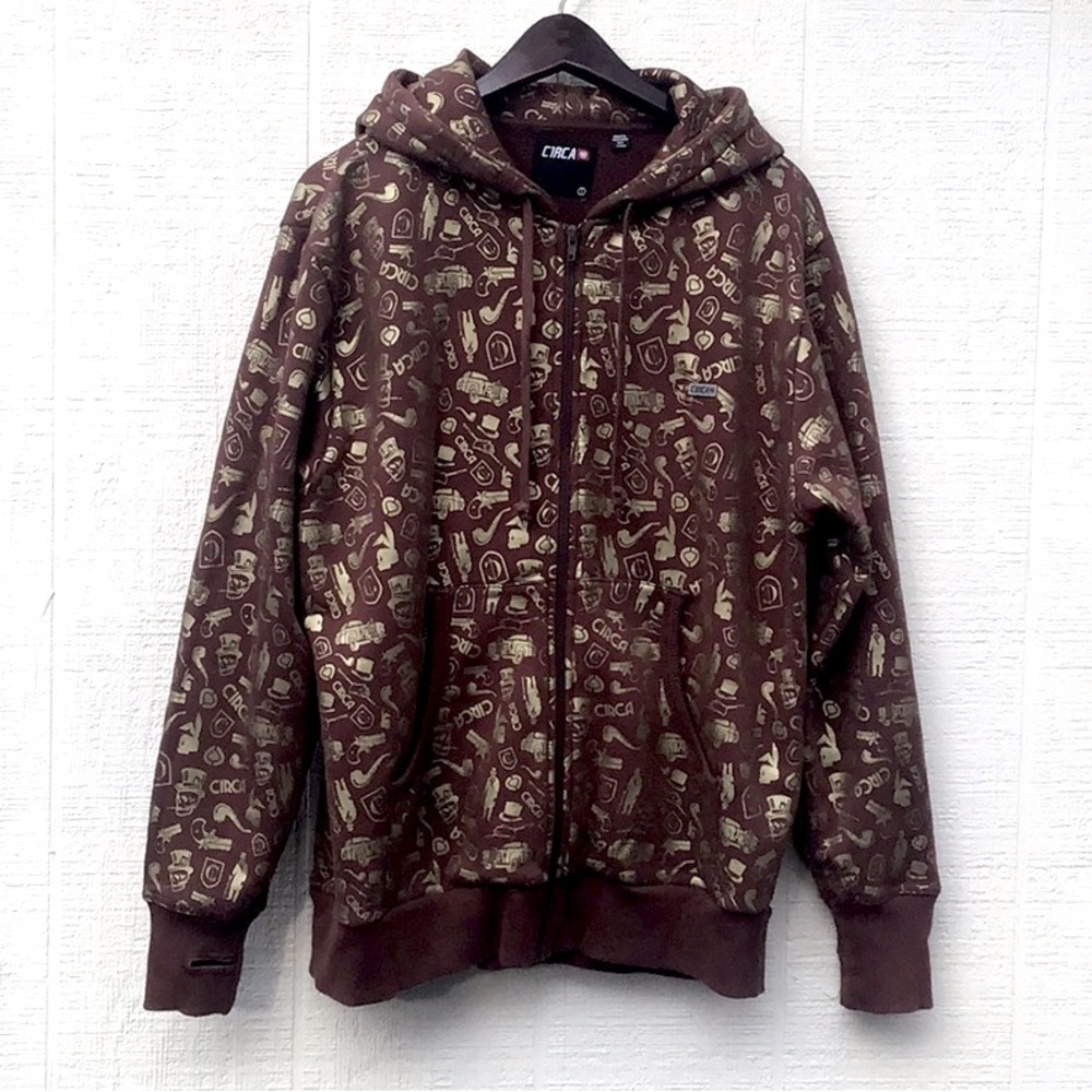Vintage men’s Circa brown gold design zip up hoodie sweater jacket